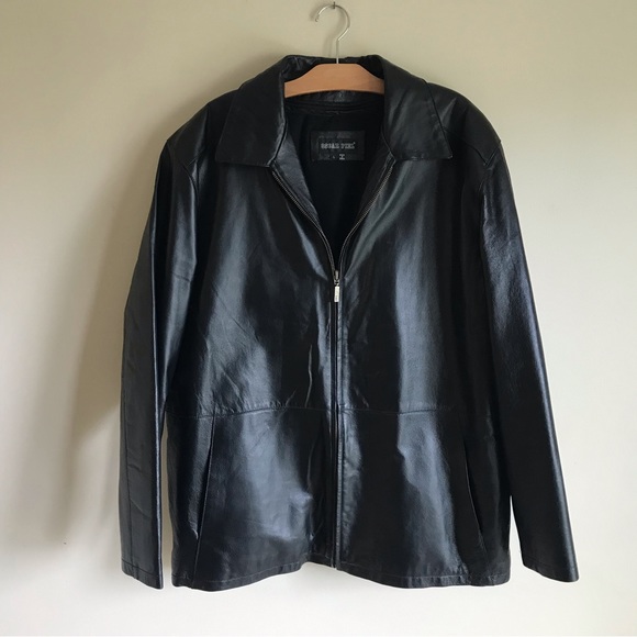 Vintage Other - Vintage Oscar Piel Classic Genuine Leather Jacket Zip Up Black Mens Size Large
